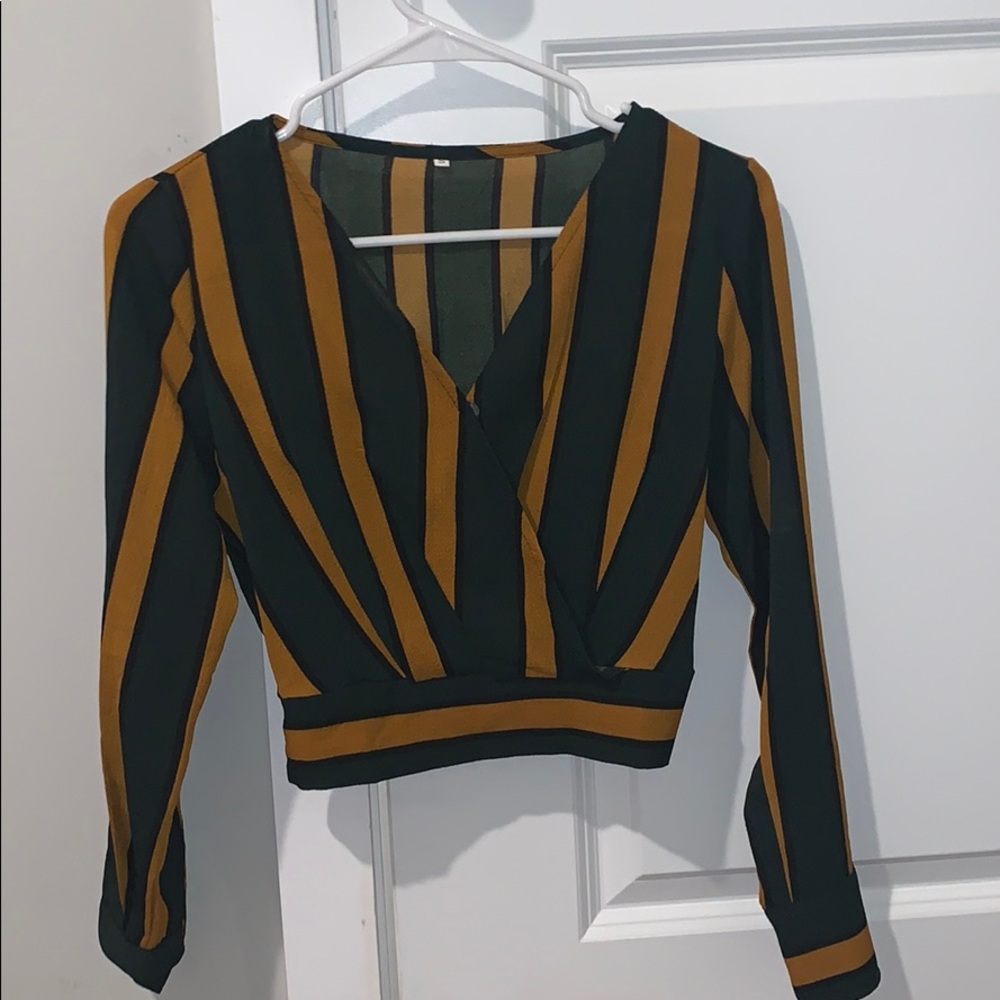 Zaful Green and Mustard Striped Shirt